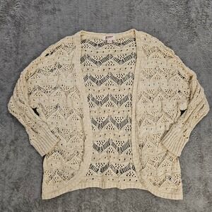 Arizona Jean Cream Chevron Pointelle Open Knit Cardigan Sweater Boho Size M